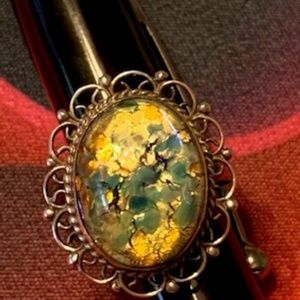 Antique Sterling Silver yellow/green Quartz Ring